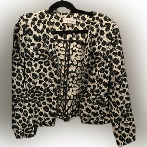 Calvin Klein Black White Animal Print Long Sleeve Pockets Full Zip Jacket Size 8